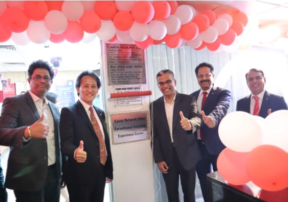 Mr. Manabu Yamazaki, President & CEO, Canon India during the launch of NVS Experience Centre in New Delhi along with Mr. K Bhaskhar, Senior VP-BIS-Card